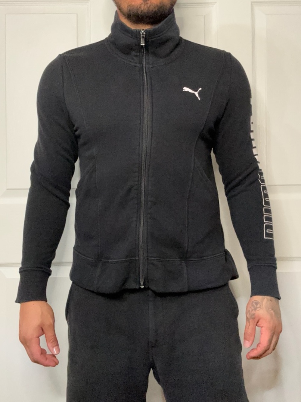 Puma Black Full-Zip Men’s Track Sweater with White Logo